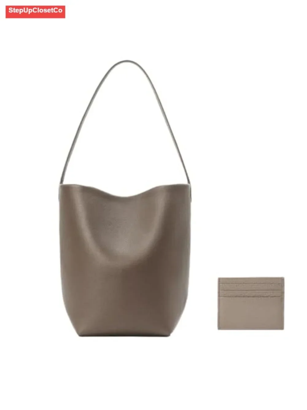Genuine Leather Bucket Bag with Wallet Full-Grained Calfskin Tote